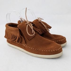 Minnetonka Brown Venice 452T Fringe Moccasin Suede Bootie Womens Sz 7.5